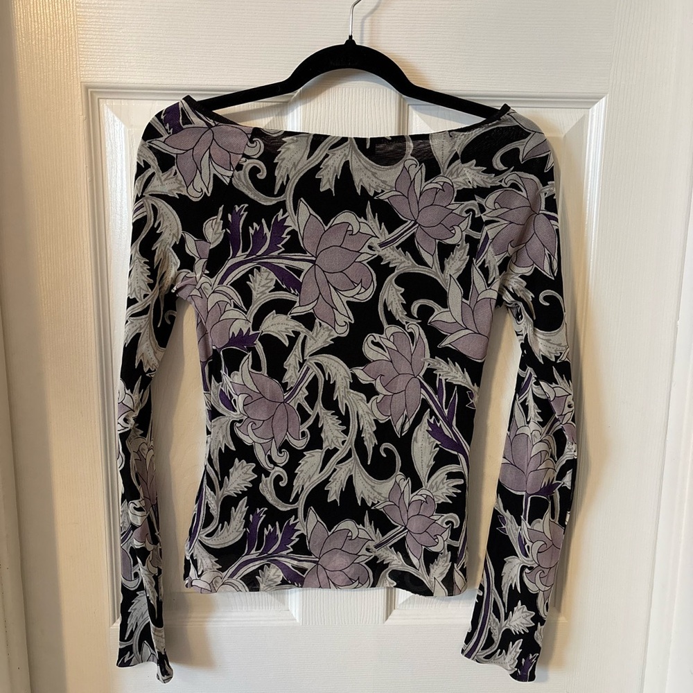 Vintage Black and Lilac Floral Wide Neck Top - Picture 10 of 10